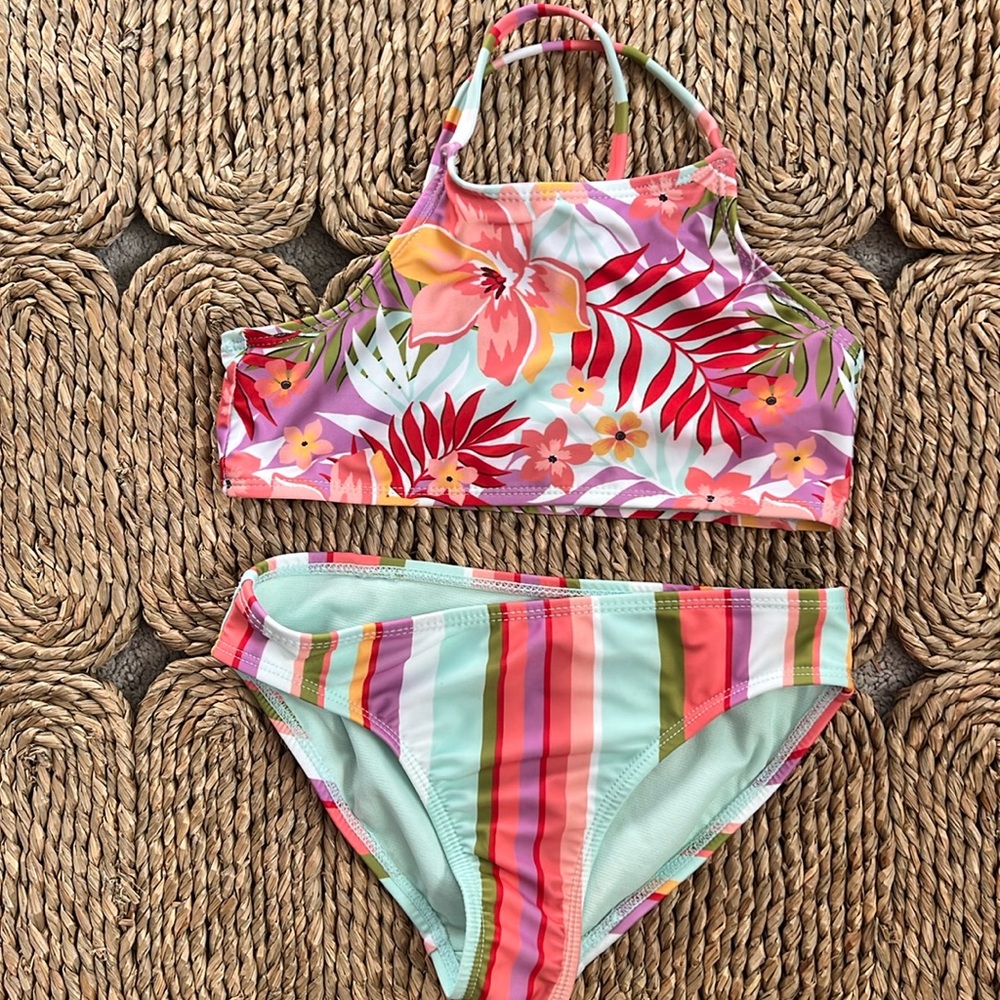 Wonder Nation Girls Bikini- Floral and Striped- Size Small 6-6X